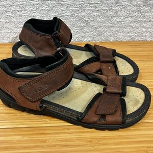 ECCO Men's Sz 43 9/9.5 Brown Sport Leather Hiking Sandals Shoes Adjustable Strap